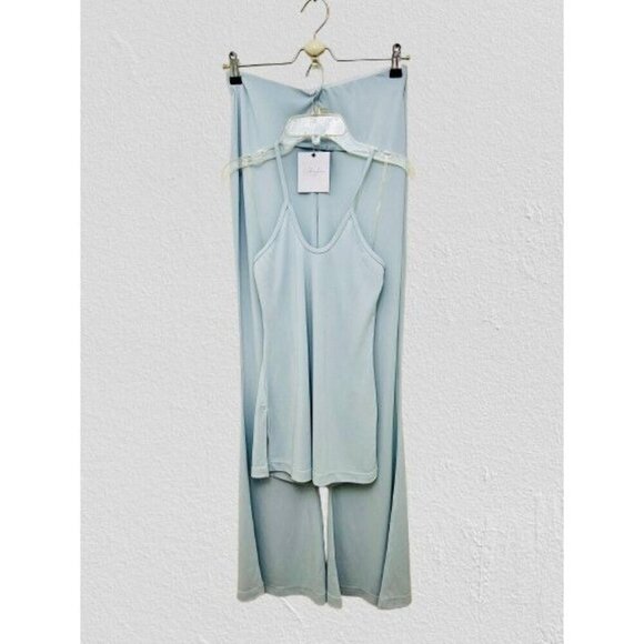 L'Academie Pants - L'Academie Crepe Jersey Set - Bell Bottoms Pants & Halter Top Pale Blue Size Sma